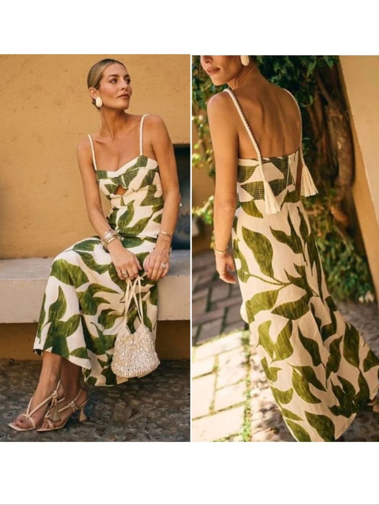 Antonio Melani X M.G. Style Finley Dress Size 0 Linen Blend Maxi Green Leaf New